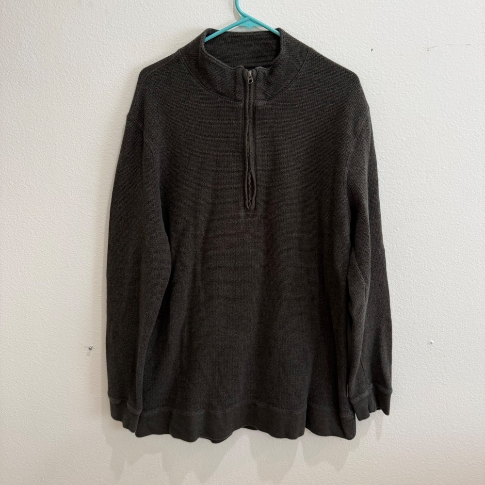 Woolrich Mens Charcoal Gray Waffle Knit Quarter Zip Sweater Size XLT Tall Cotton